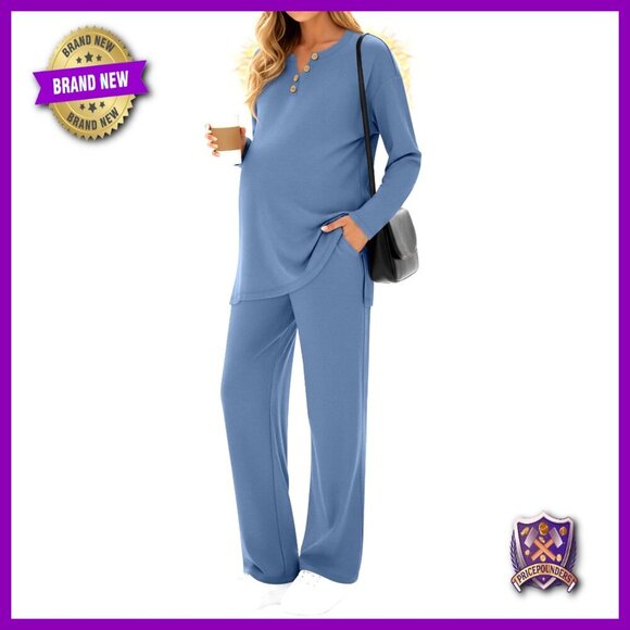 Other - Large Maternity Lounge Set Thermal Fleece Long Sleeve Top Wide Leg Pants